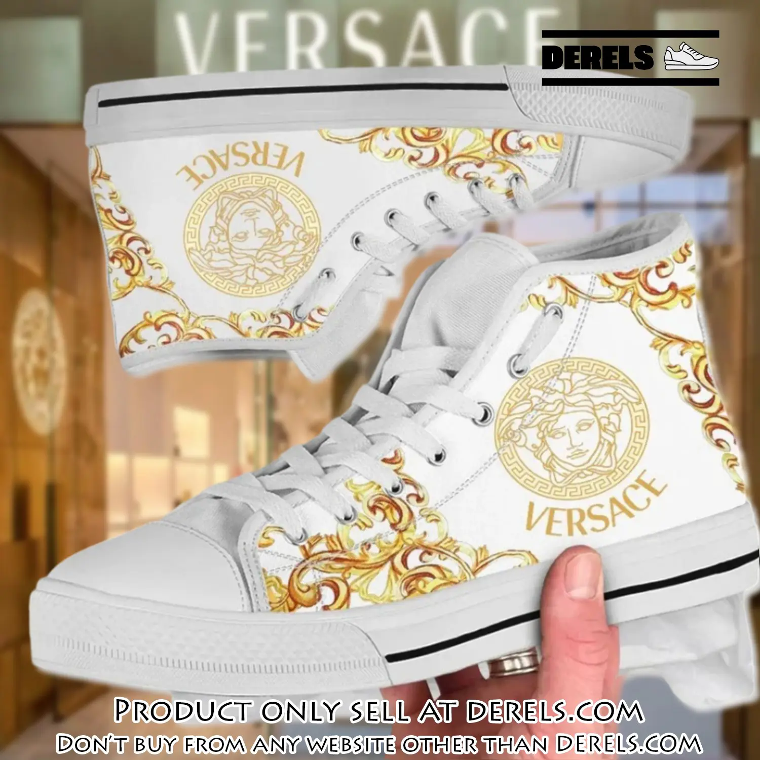 Versace medusa golden white premium high top canvas shoes luxury brand gifts for men women dr1622282